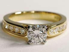 Solitaire diamant or jaune avec pavage