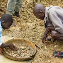 recherche diamants bruts Recherche de diamants bruts dans une rivière avec un tamis
