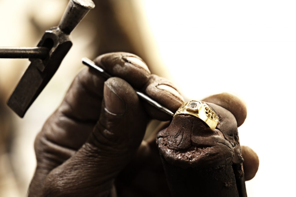 creation of a diamond ring in workshop