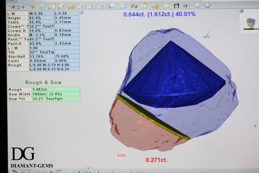 il Sarin : programma di aiuto del computer per la taglio di un diamante grezzo