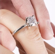 engagement ring, diamond solitaire on ring finger