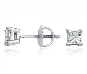 Princess diamond earrings 4 prongs (white gold) - B04