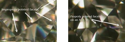 distinguish a diamond from a zircon thanks to the sharpness of facets or scratches